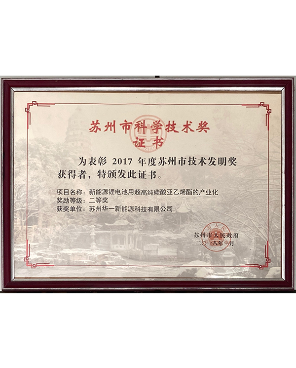 2017年度苏州市科学技术发明二等奖
